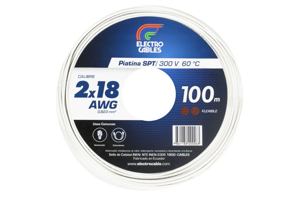 Cable Flexible Piatina SPT 2X18 AWG - 100 m.